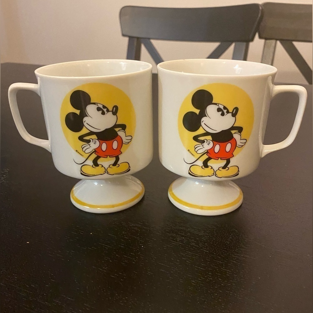 Walt Disney Set of 2 Mickey Mouse 70’s Style Footed Ceramic Mugs